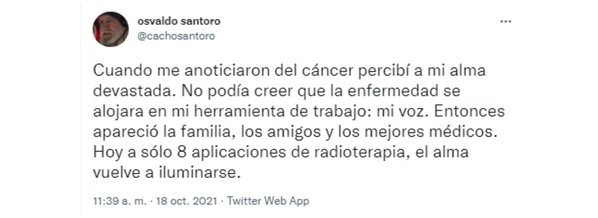 El tweet de Osvaldo Santoro sobre su salud