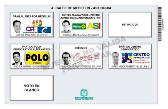 Federico Andrés Gutiérrez Zuluaga no cartão para o Gabinete do Prefeito de Medellín