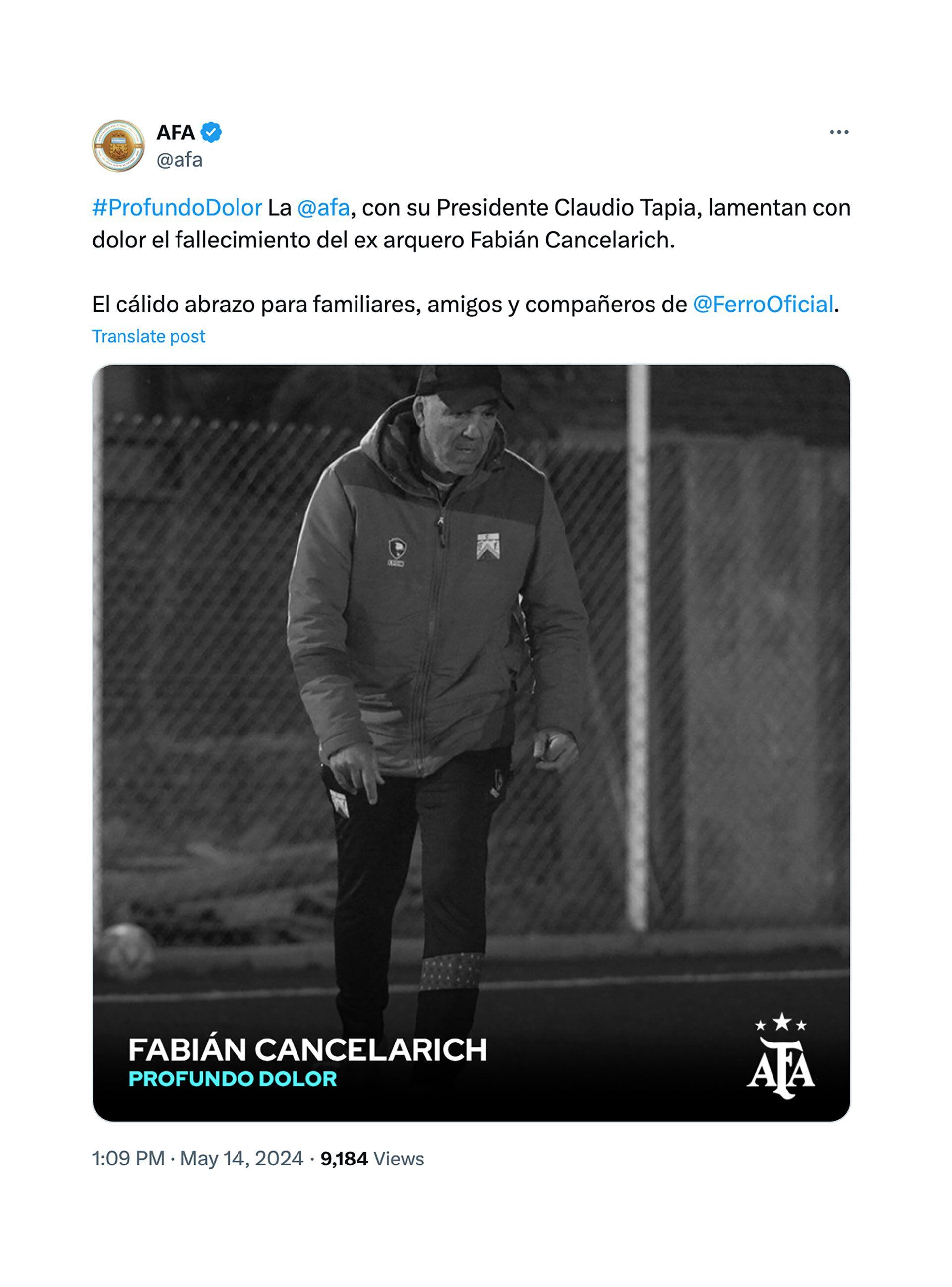 Tuit de AFA por Fabián Cancelarich