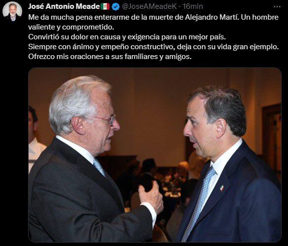 José Antonio Meade confirmó la noticia del fallecimiento de Alejandro Martí (Twitter/@JoseAMeadeK)