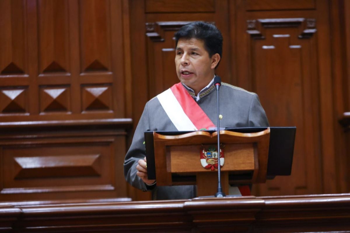 Pedro Castillo trat im Kongress auf, um den Antrag auf freie Stelle des Präsidenten zu entlassen.