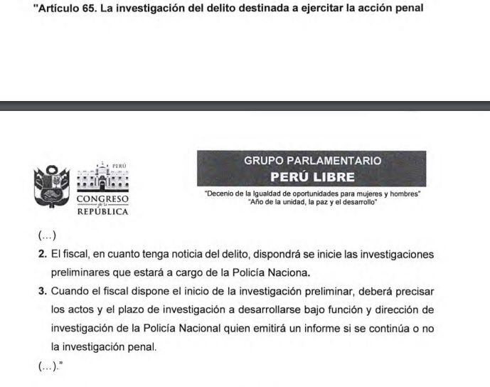 Proyecto de Waldemar Cerrón que busca cambiar varios puntos del Código Procesal Penal.