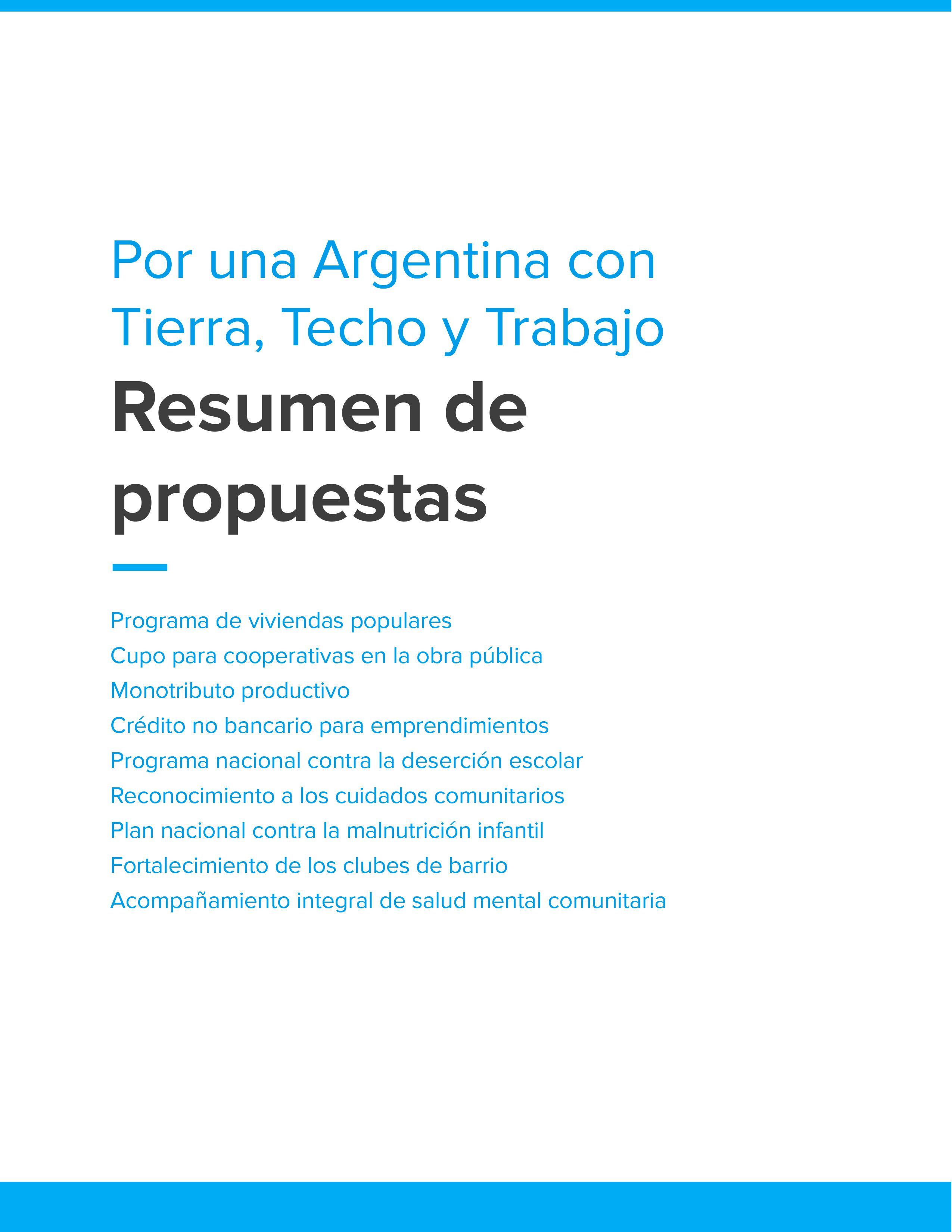 Los nueve puntos de la propuesta de Somos Barrios de Pie a Sergio Massa