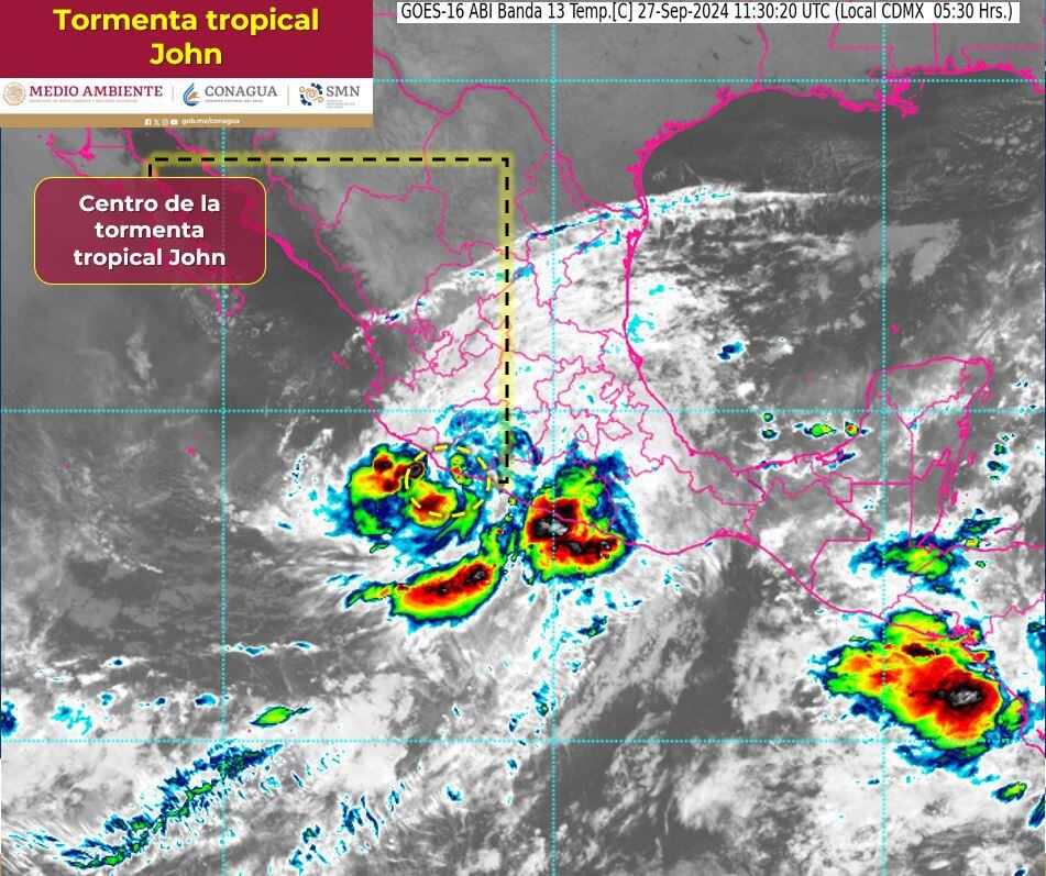 Ubicación actual de la Tormenta Tropical John. (SMN/Conagua)