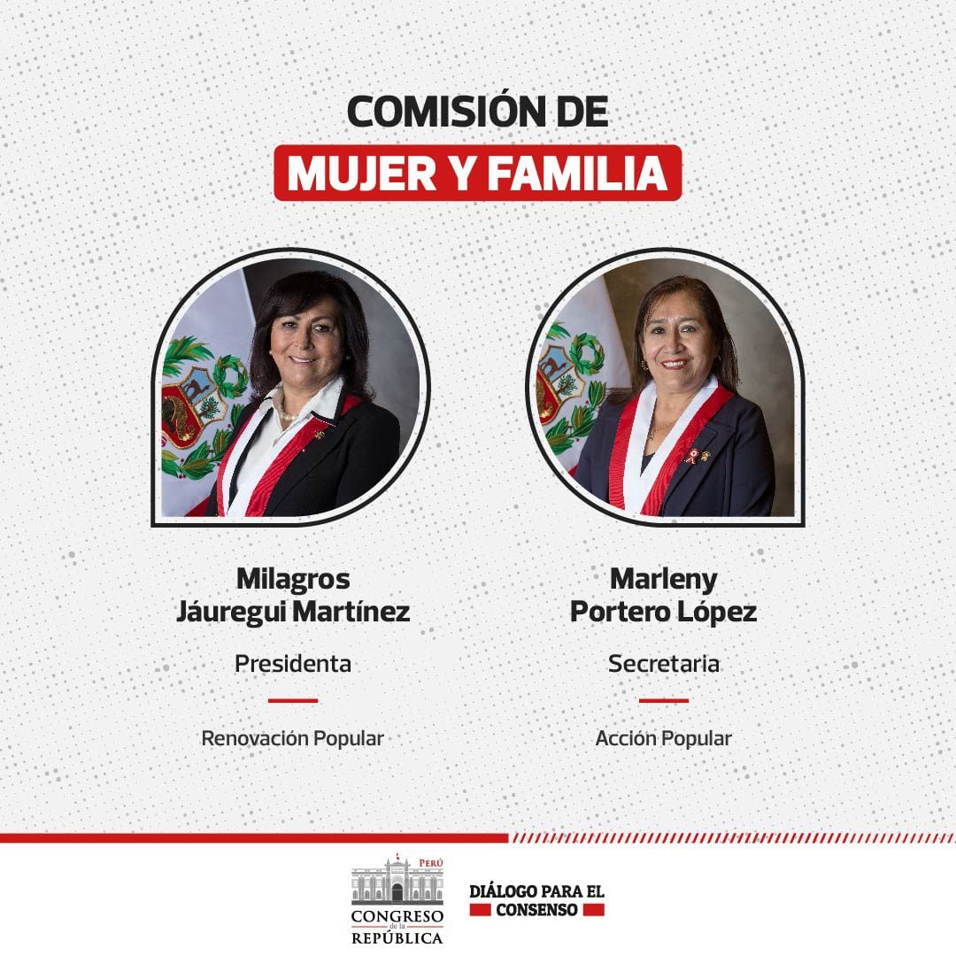 Congreso anunció congresistas que integran Comisión de Mujer y Familia