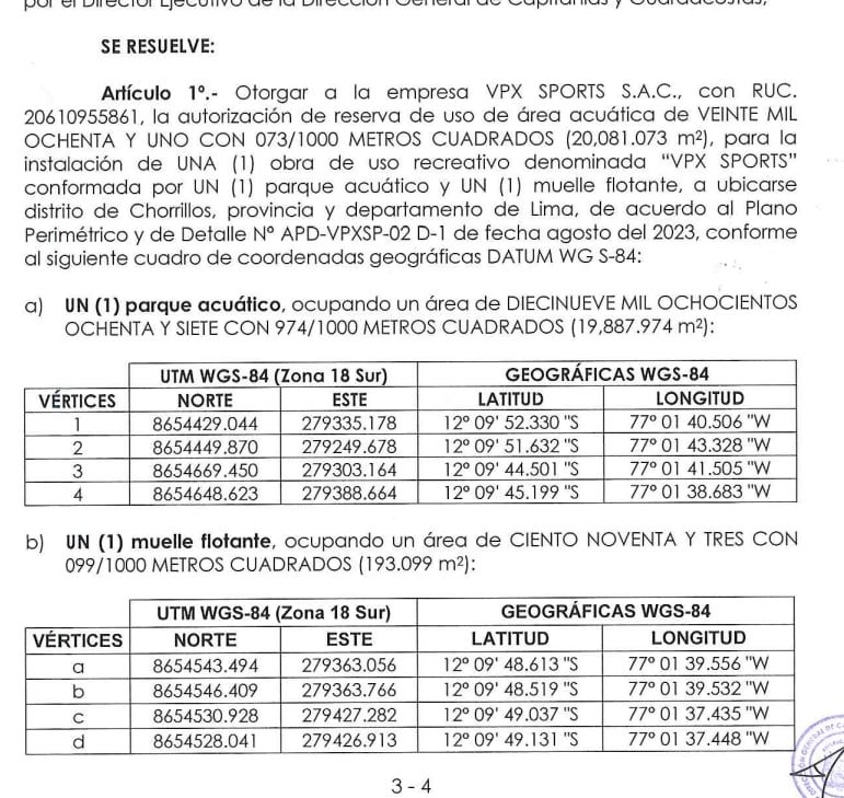 Artículo 1 de la resolución directoral de la Dicapi. (Dicapi)