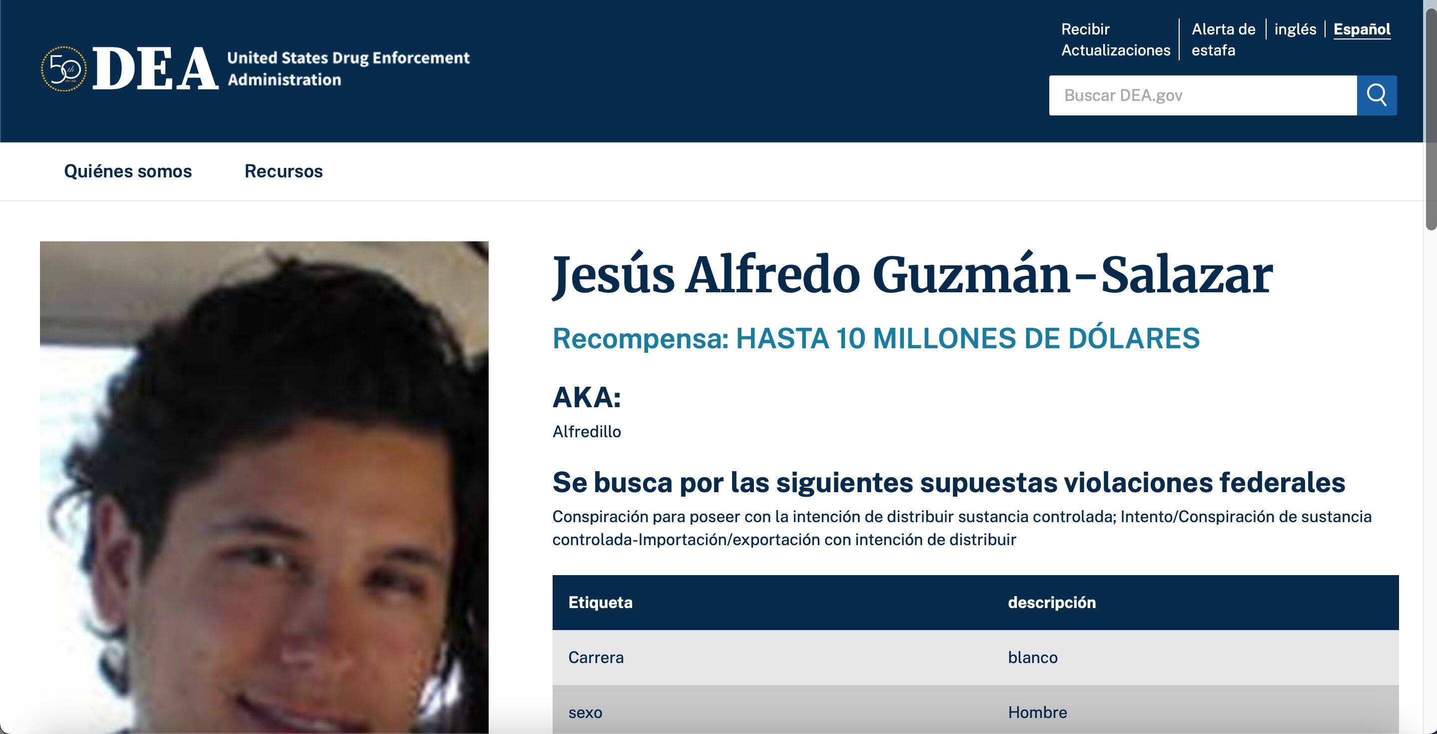 Jesús Alfredo Guzmán Salazar-Los Chapitos-DEA-México-1 de enero