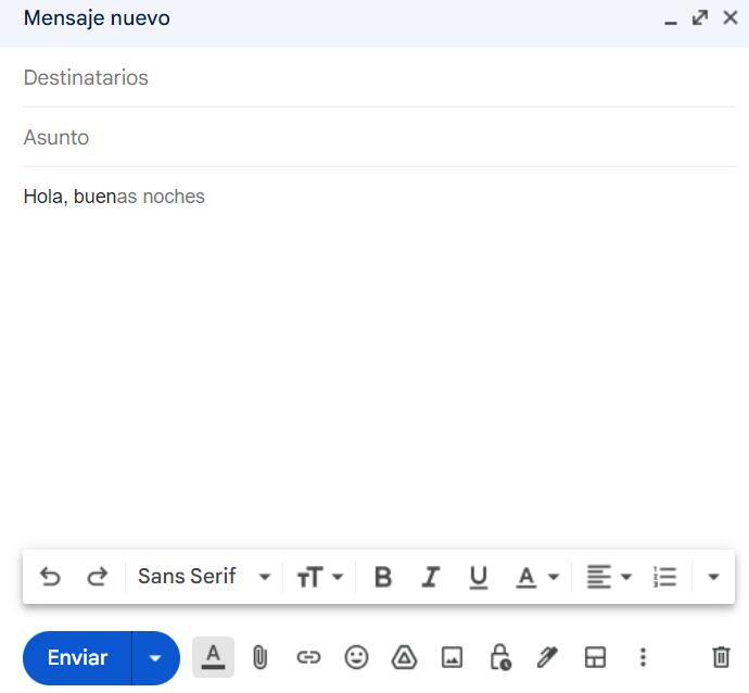 Al presionar la tecla Tab se añade el texto sugerido. (Gmail)