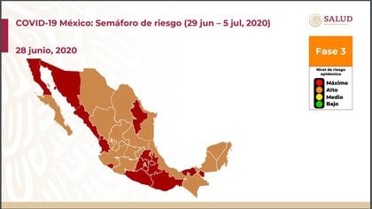 Semáforo epidemiológico actualizado de la Secretaría de Salud al 28 de junio (Foto: SSa)