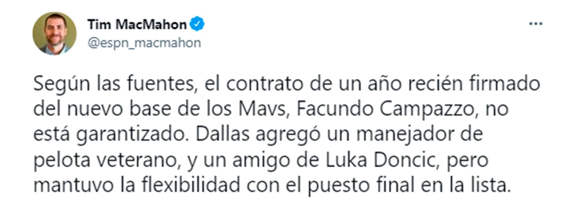 La publicación del periodista sobre el contrato de Campazzo