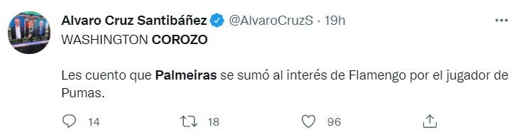 Alvaro Cruz Santibáñez, periodista de TUDN, informa sobre interés de Palmeiras en Washington Corozo.