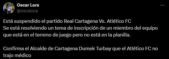 Así lo reportó uno de los periodistas que se encontraba cubriendo el partido - crédito @oscarlora / X