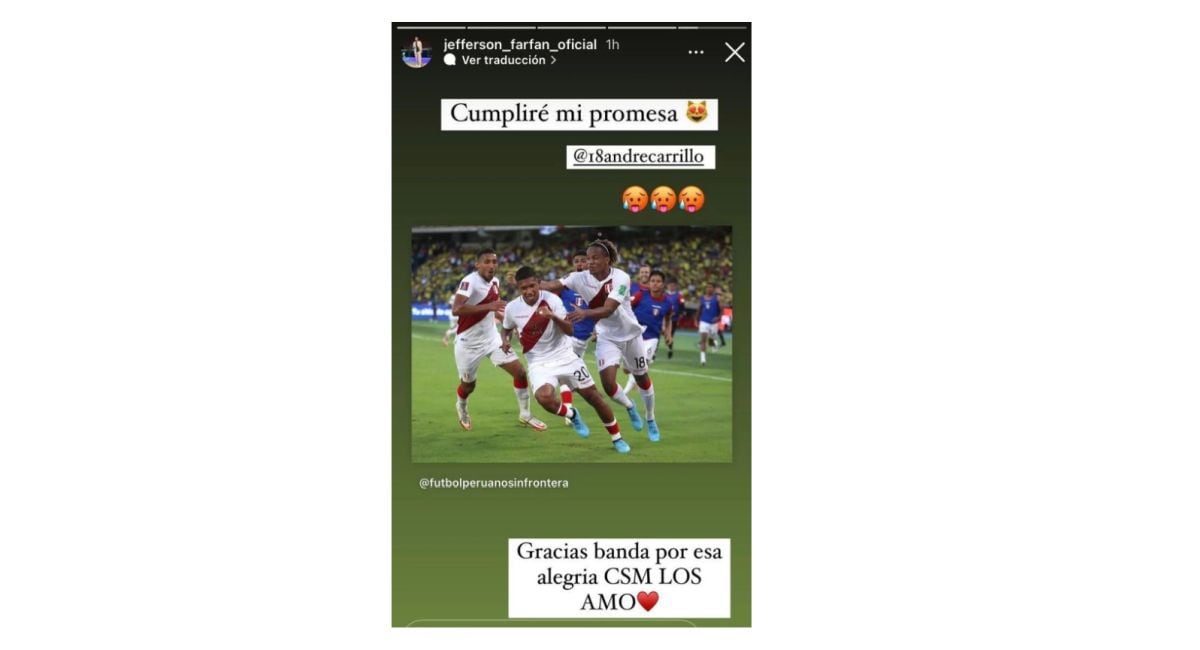 Jefferson Farfan confirmou que cumpriria a promessa de sorteio de um carro após a vitória do Perú sobre a Colômbia por qualificação (Foto: Instagram)