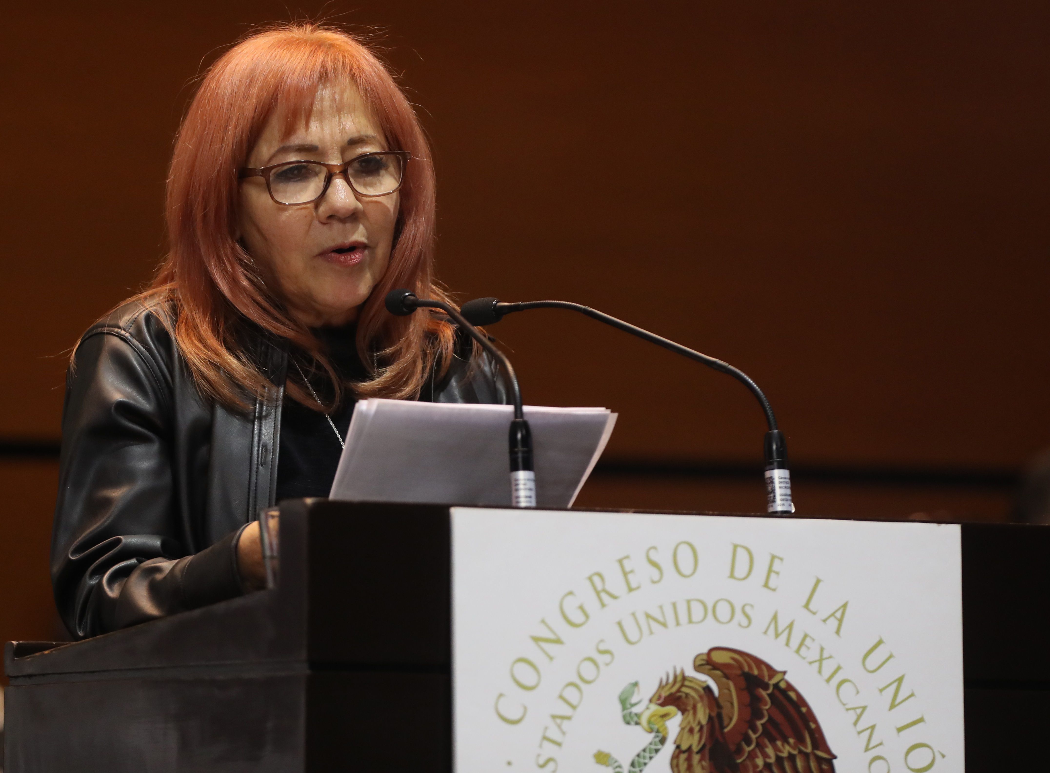 La presidenta de la Comisión Nacional de Derechos Humanos (CNDH), Rosario Piedra Ibarra, habla durante su primer informe de actividades a la Presidenta de la Mesa Directiva del Senado de la República de la LXIV Legislatura, la Senadora Mónica Fernández Balboa. EFE/ Mario Guzmán/Archivo
