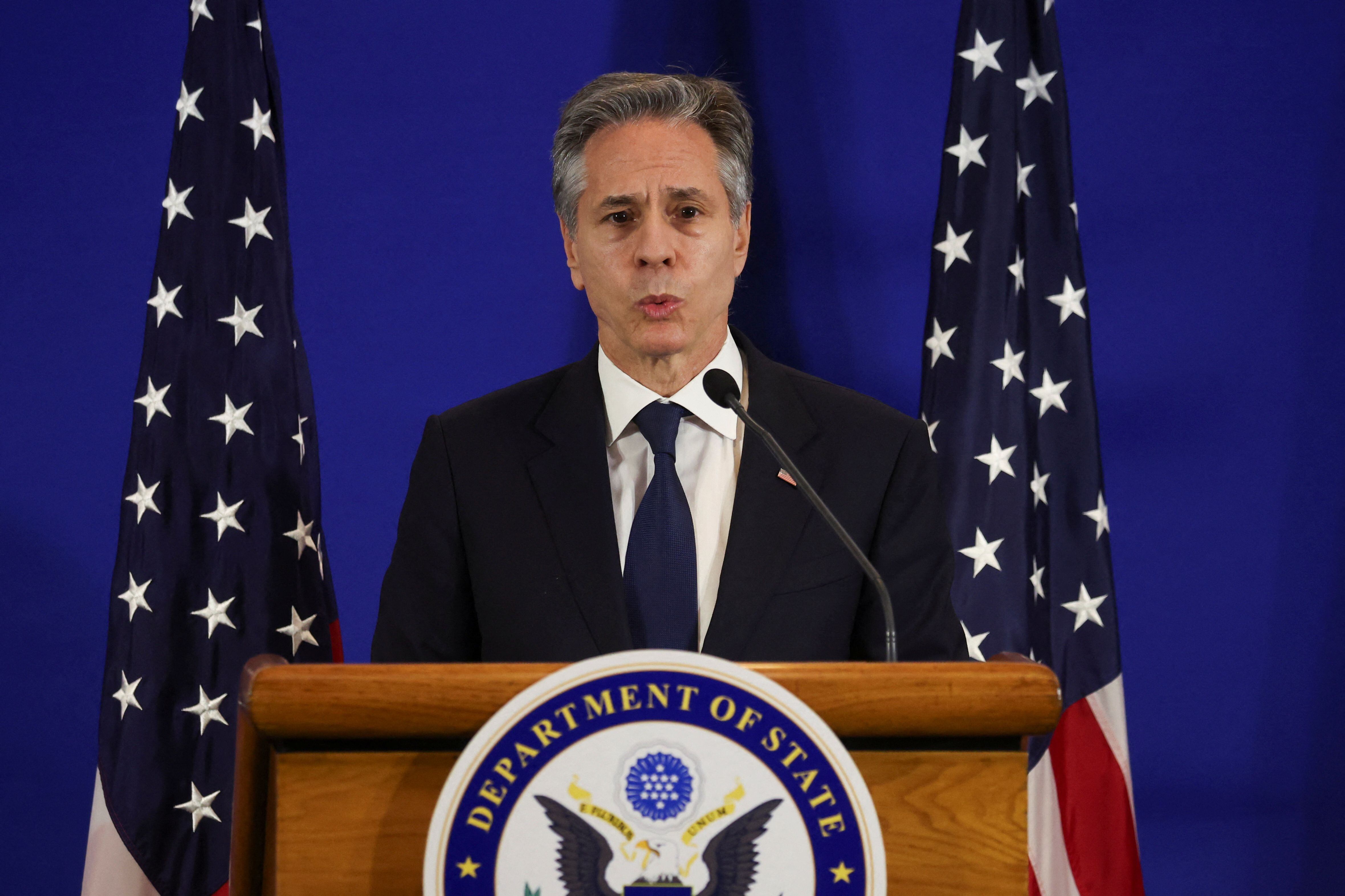 U.S. Secretary of State Antony Blinken speaks during a press conference in Rio de Janeiro, Brazil February 22, 2024. REUTERS/Pilar Olivares