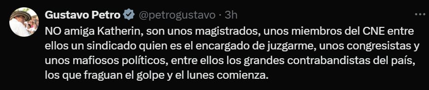 El jefe de Estado aseguró que los miembros del CNE son mafiosos y bandidos - crédito @petrogustavo/X