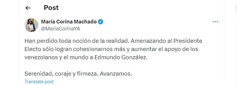 María Corina Machado estalló por orden de captura a Edmundo González - crédito @MariaCorinaYA