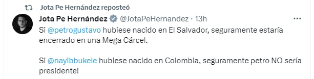 Este fue el mensaje de Jota Pe Hernández contra Gustavo Petro - crédito @JotaPeHernandez/x