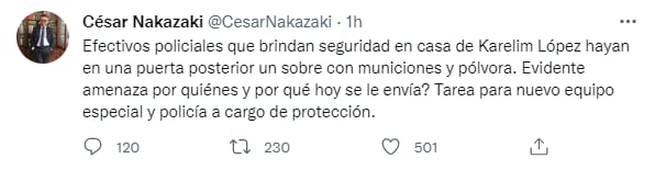 César Nakazaki informó hallazgo de sobre con municiones y pólvora en vivienda de Karelim López.