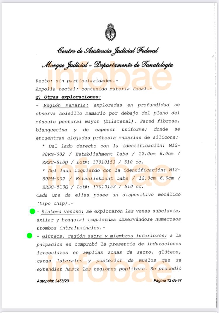 Fragmento del reporte de autopsia de Luna