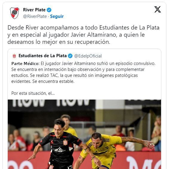 mensaje de River Plate por Javier Altamirano en Estudiantes