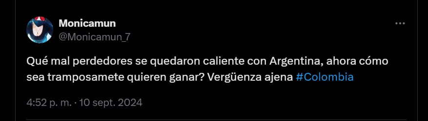 Hinchas argentinos aseguraron que Colombia hizo trampa para ganar el partido - crédito redes sociales/X