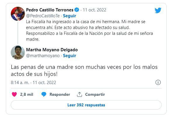 Martha Moyano criticó a Pedro Castillo