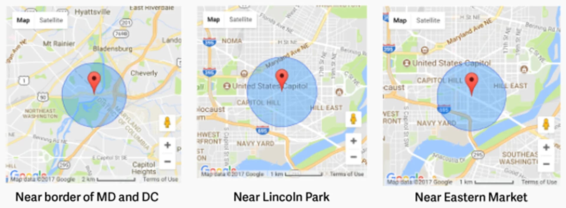 La información recolectada por Google Maps con un teléfono Android que tenía desactivada la localización, según las pruebas realizadas por Quartz en Washington