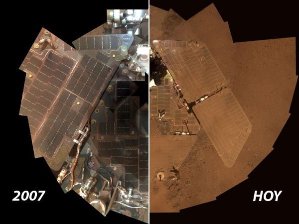 El polvo de Marte cubrió por completo los paneles solares de ambos robots tras una gran tormenta de arena (NASA) 