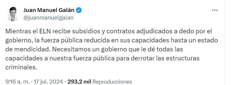 El líder del Nuevo Liberalismo cuestionó duramente al Gobierno por las declaraciones de Olmedo López - crédito @juanmanuelgalan/X