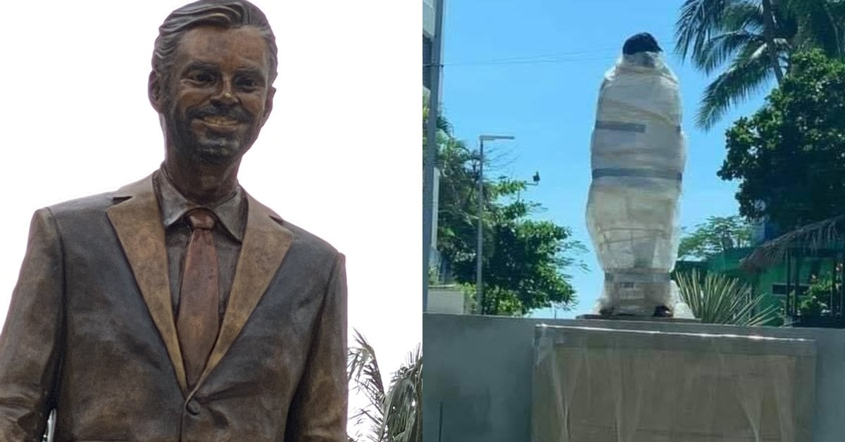 No duró ni una semana: vandalizaron y quitaron la estatua de Eugenio Derbez  en Acapulco - Infobae