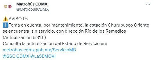 De nueva cuenta, la estación se encuentra fuera de servicio. Se recomienda tomar precauciones.