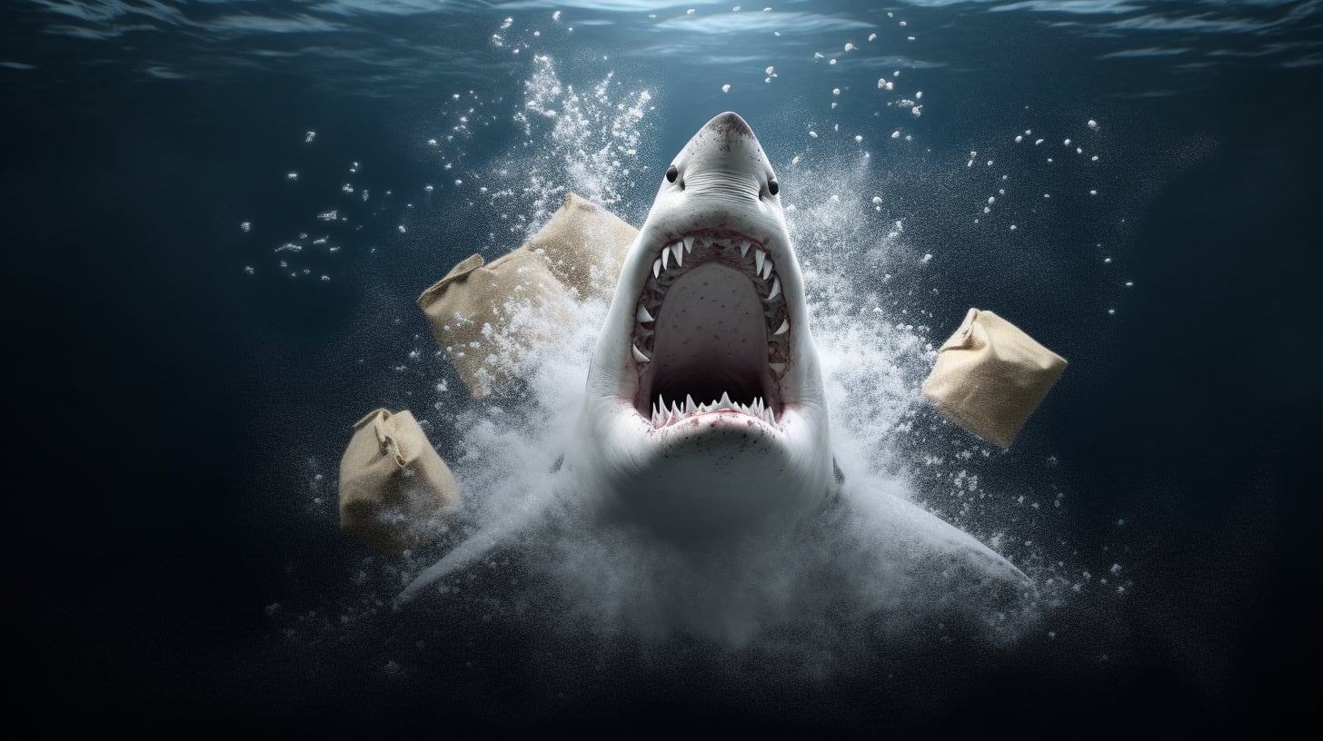 Comportamiento preocupante: tiburones mostrando signos de desorientación y reacciones extrañas en aguas donde se encuentra cocaína flotante (Imagen ilustrativa Infobae)