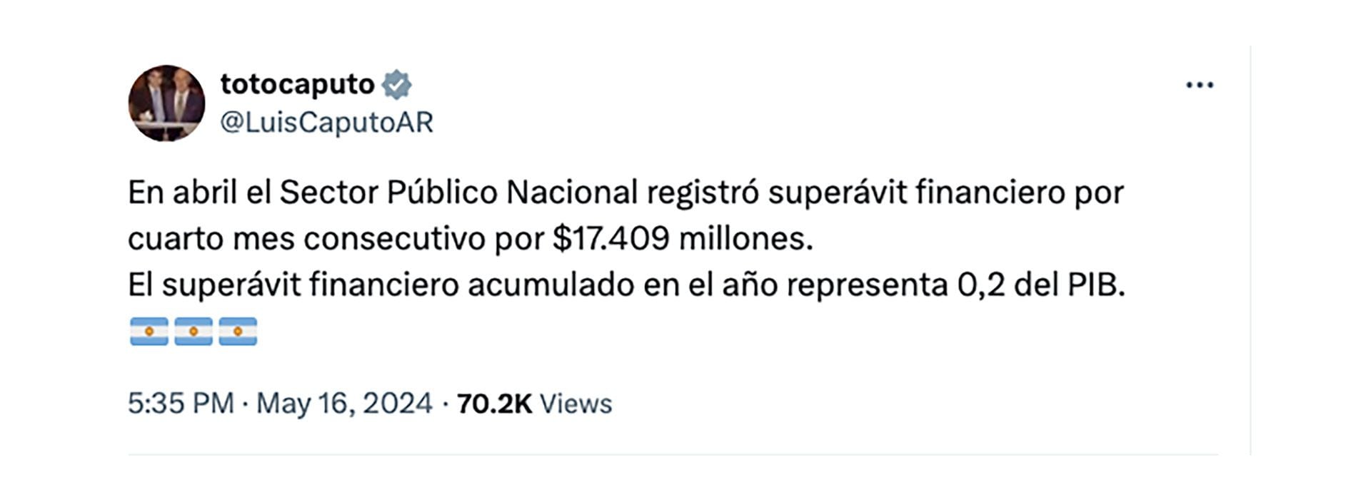 Caputo superávit fiscal abril