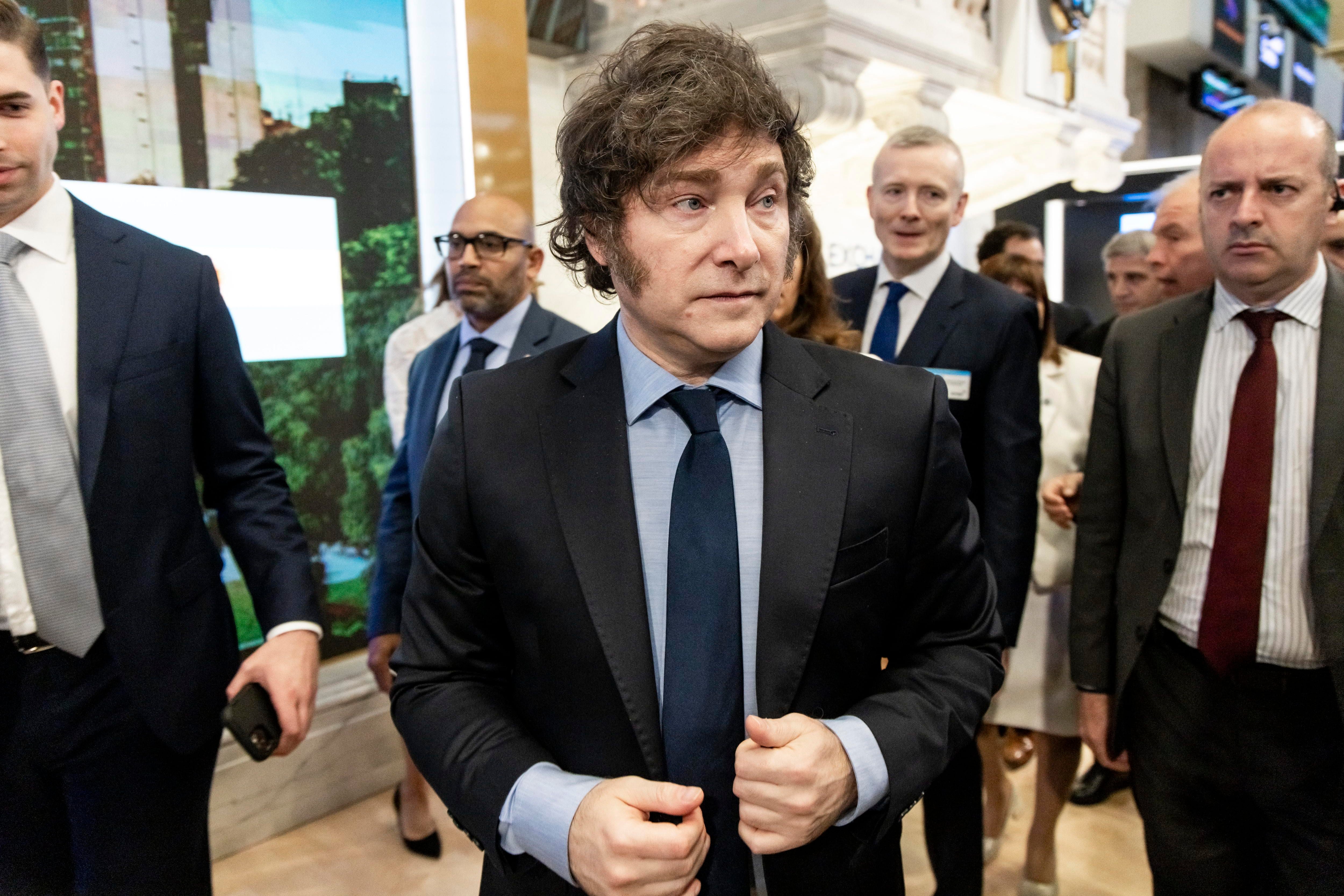 El presidente Javier Milei visita la Bolsa de Valores de Nueva York (NYSE) en Nueva York, EE. UU., 23 de septiembre de 2024.EFE/EPA/Justin Lane
