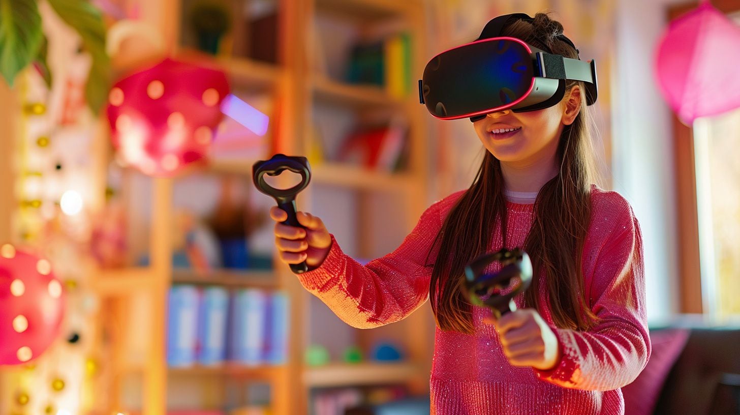 Niña jugando a un videojuego de realidad virtual en su casa - (Imagen Ilustrativa Infobae)