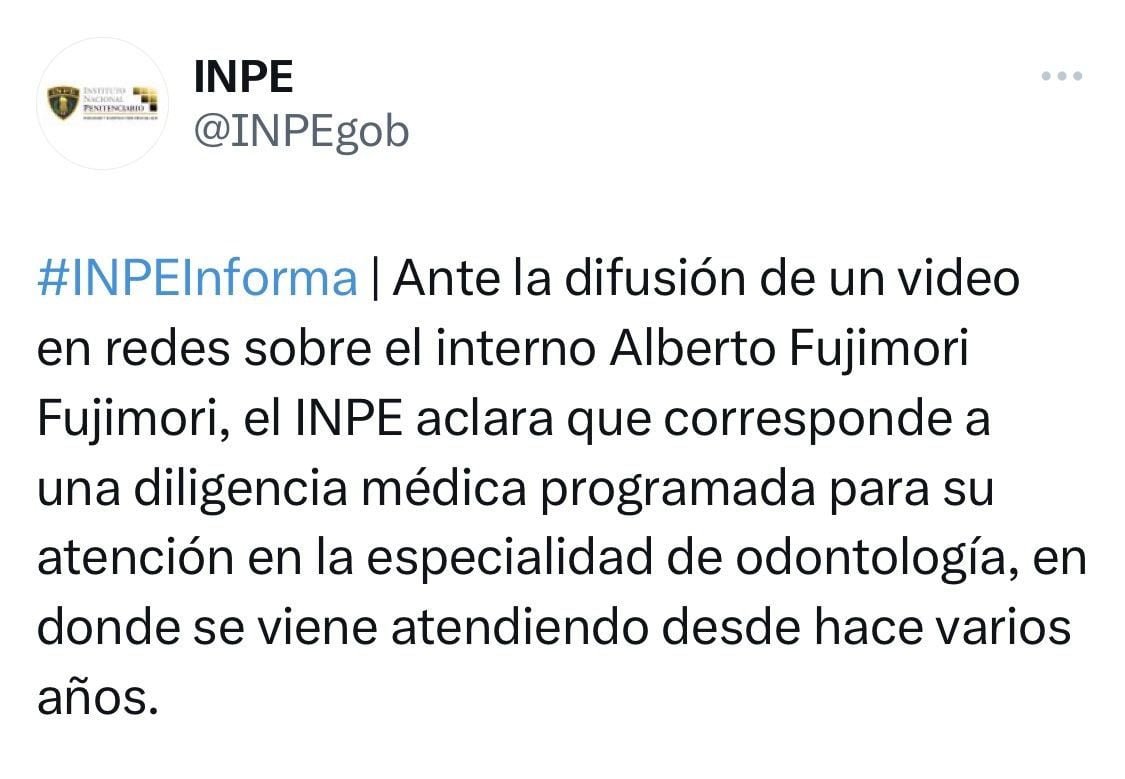 Comunicado del INPE por salida del expresidente Alberto Fujimori (Twitter/INPE)