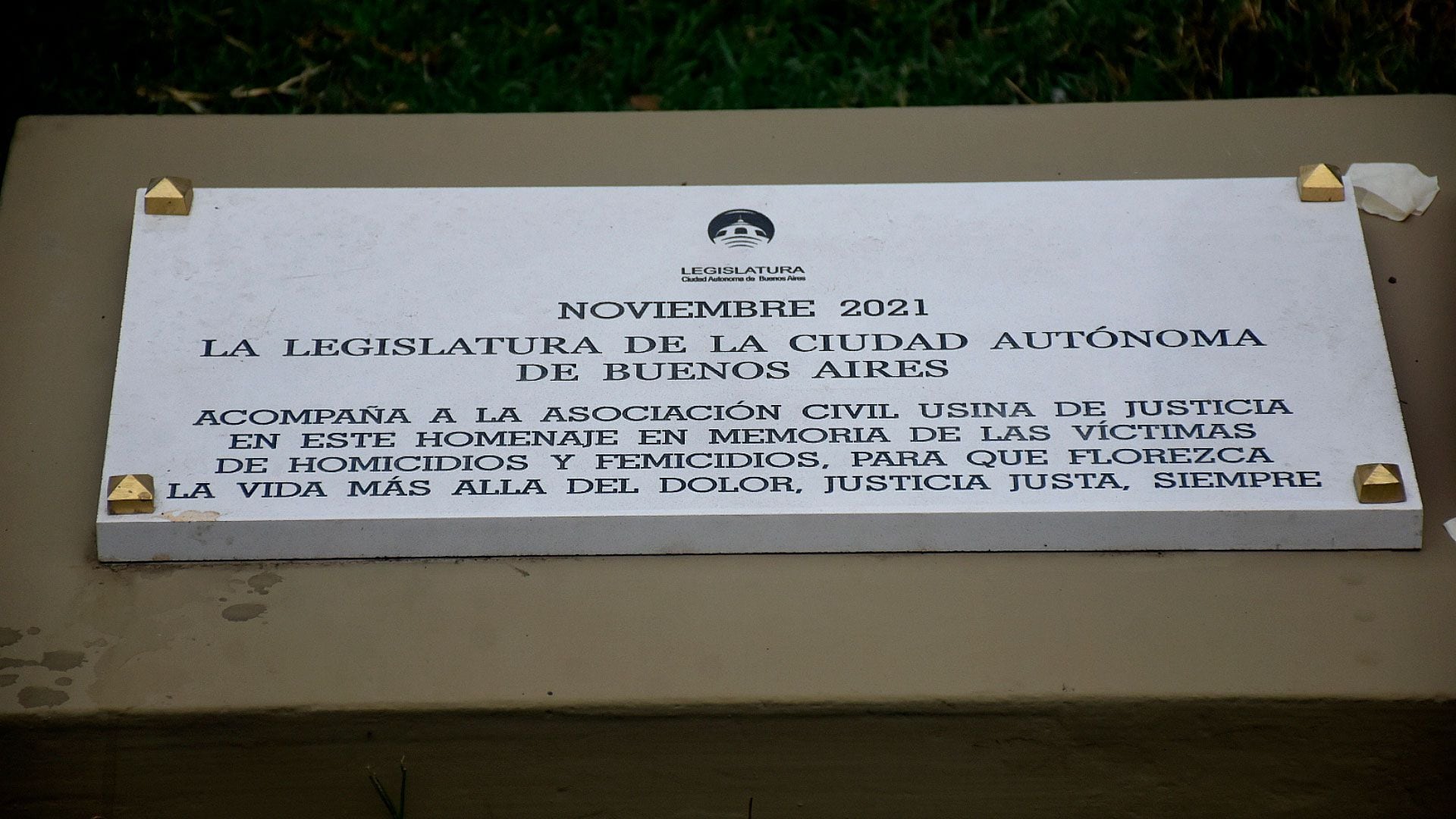 Colocación de una placa en Plaza Lavalle (foto: Nicolás Stulberg)