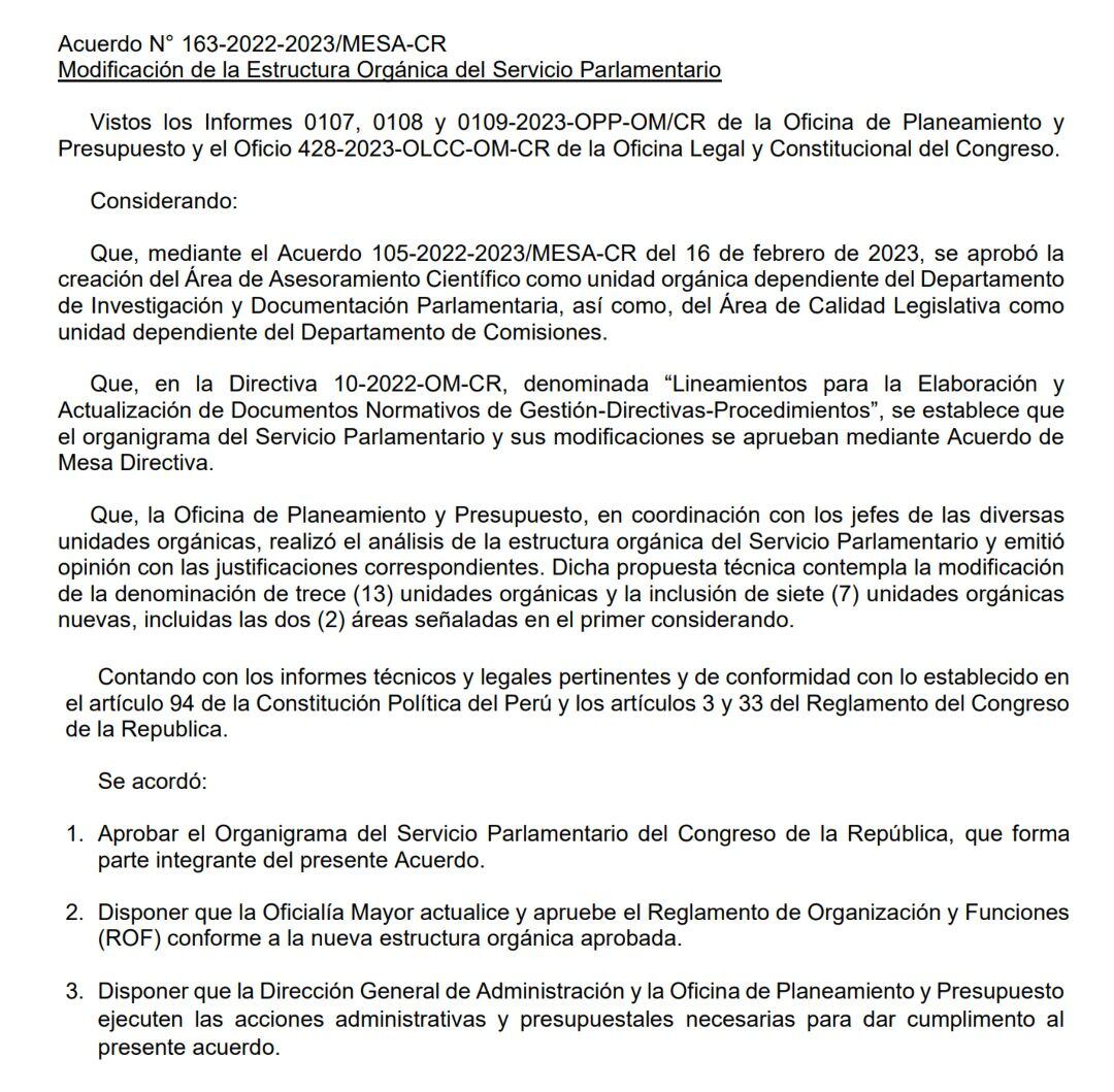 Modifican la estructura del Congreso para crear nueva área