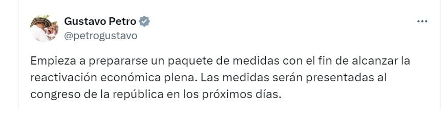 Gustavo Petro anunció que presentará un paquete de medidas económicas al Congreso de la República  - crédito @PetroGustavo/X