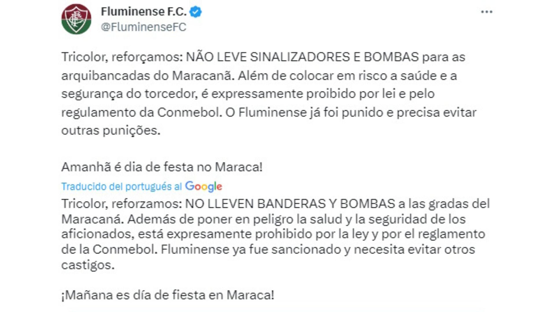 Aviso de Fluminense para sus hinchas para el duelo ante Sporting Cristal.