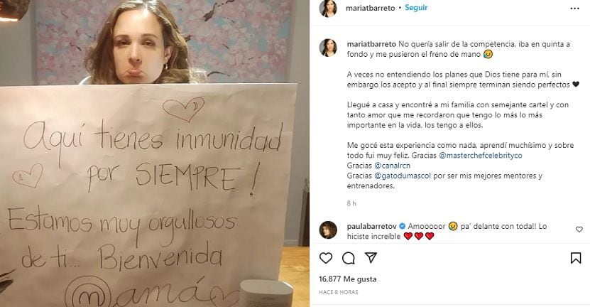 The words of Maria T Barreto after being eliminated from 'MasterChef Celebrity': “I was in fifth in depth and they put the handbrake on me”. Photo: Instagram @mariatbarreto