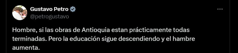 Respuesta del presidente Gustavo Petro a Álvaro Uribe Vélez - crédito @petrogustavo/X