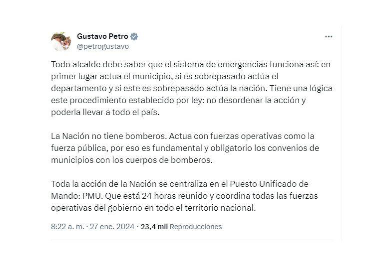 Incendios Colombia-Gustavo Petro-Colombia