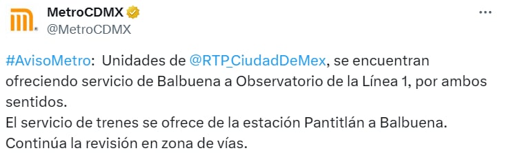 El servicio quedó suspendido desde  muy temprano este jueves 25 de julio. (TW Metro CDMX)