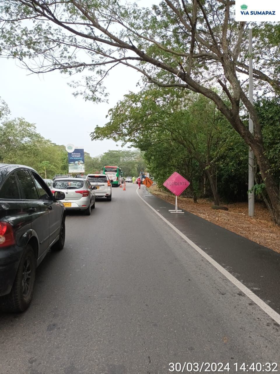 Paso restringido en el km 13, sector El Paso en Ricaurte, sentido Girardot-Bogotá - crédito @ViaSumapaz/X