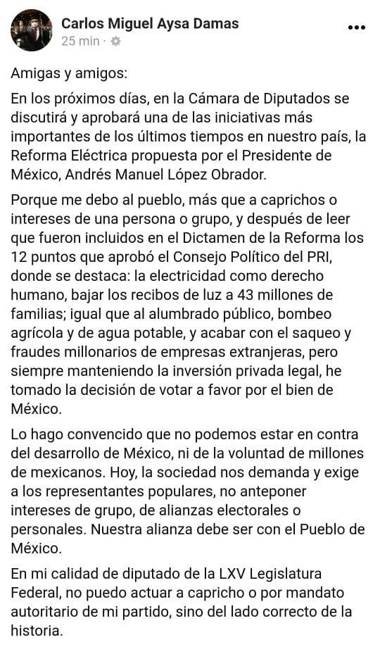 El diputado informó su decisión a través de Facebook (Foto: Facebook/Carlos Miguel Aysa Damas)