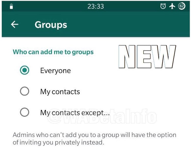 La nueva herramieta permitirá seleccionar cuáles contactos pueden agregar a alguien a un grupo. (Foto: WabetaInfo)