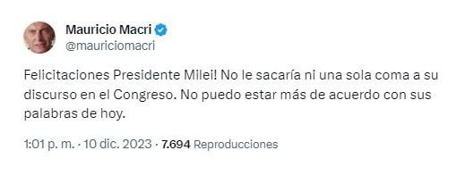 Posteo de Mauricio Macri