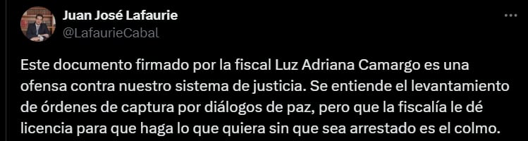 Pronunciamiento de Juan José Lafaurie - crédito @LafaurieCabal/X